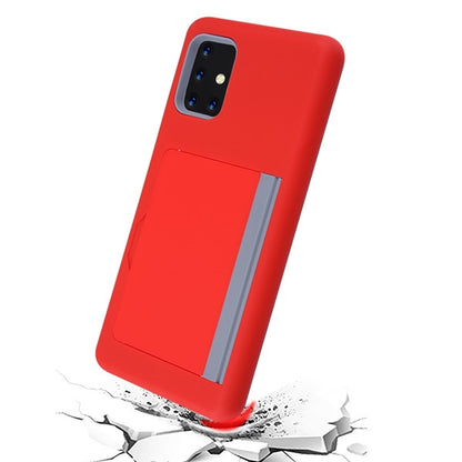 For Samsung Galaxy A51 5G Credit Card Wallet Back Storage Invisible Pocket Dual Layer Hard PC TPU Hybrid Red Phone Case Cover