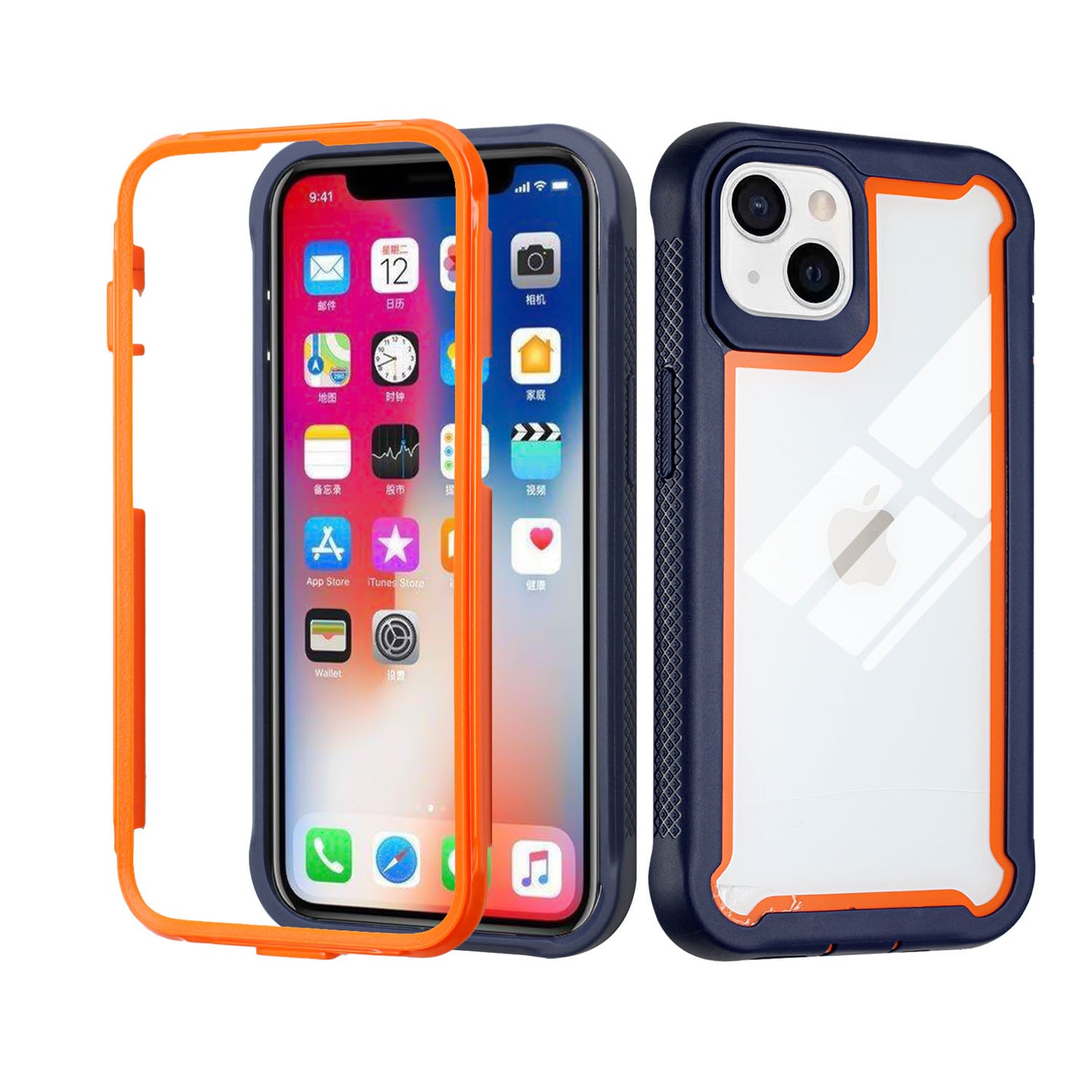 For Apple iPhone 13 Pro Max (6.7") Hybrid 3 in 1 Transparent Shockproof Full Body Frame Bumper Rugged Hard PC TPU Rubber Protective Heavy Duty  Phone Case Cover