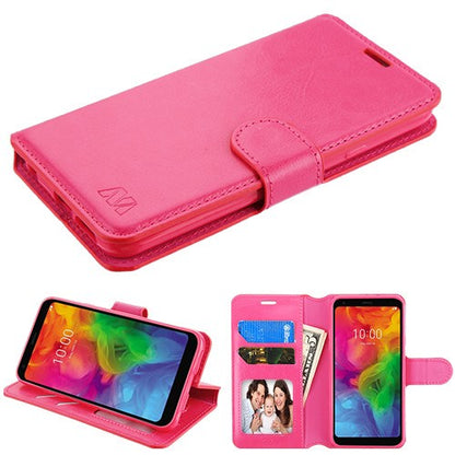 For LG Q7, LG Q7+ PU Leather Wallet with Credit Card Holder Storage Folio Flip Pouch Stand Pink Phone Case Cover