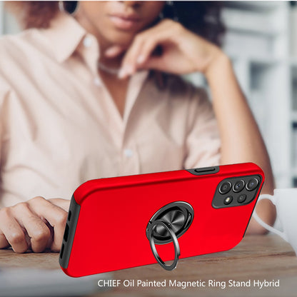 For Samsung Galaxy A32 5G Hybrid 360 Rotatable Invisible Ring Stand Holder Fit Magnetic Car Mount Shockproof Slim Red Phone Case Cover