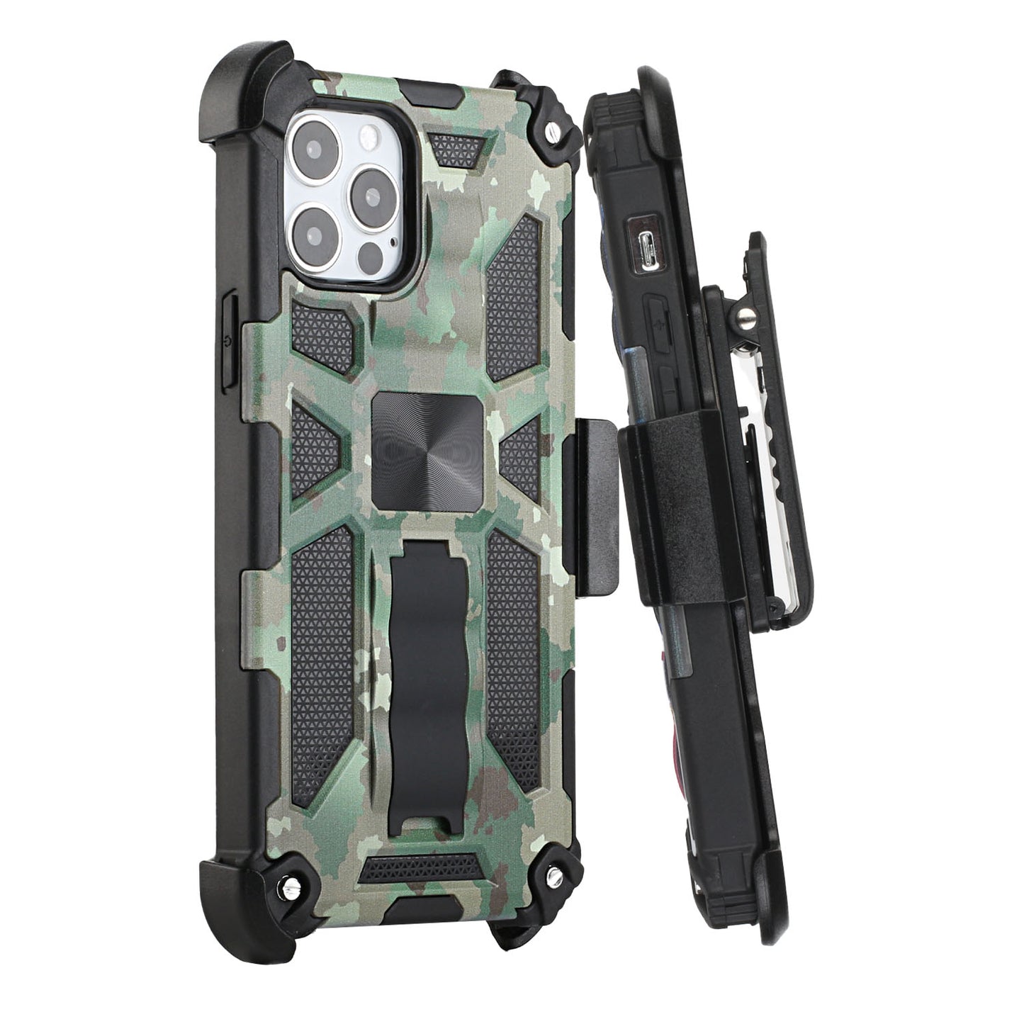 For Apple iPhone 13 (6.1") Hybrid 3in1 Combo Holster Belt Clip with Kickstand, Full-Body Armor Protective Military-Grade  Phone Case Cover