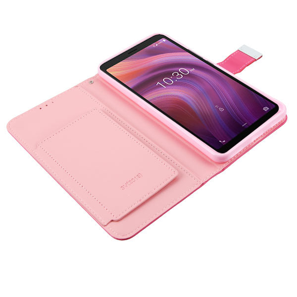 For Alcatel 3V 5032w (2019) PU Leather Wallet with Credit Card Holder Storage Folio Flip Pouch Stand Hot Pink Phone Case Cover