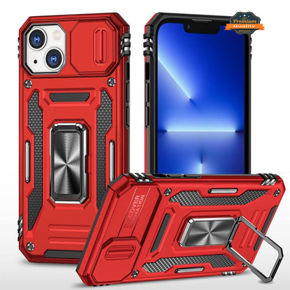 For Apple iPhone 14 /Plus Pro Max Kickstand & Slide Camera Lens Protection + 360° Rotate Ring Stand, Hybrid Shockproof  Phone Case Cover