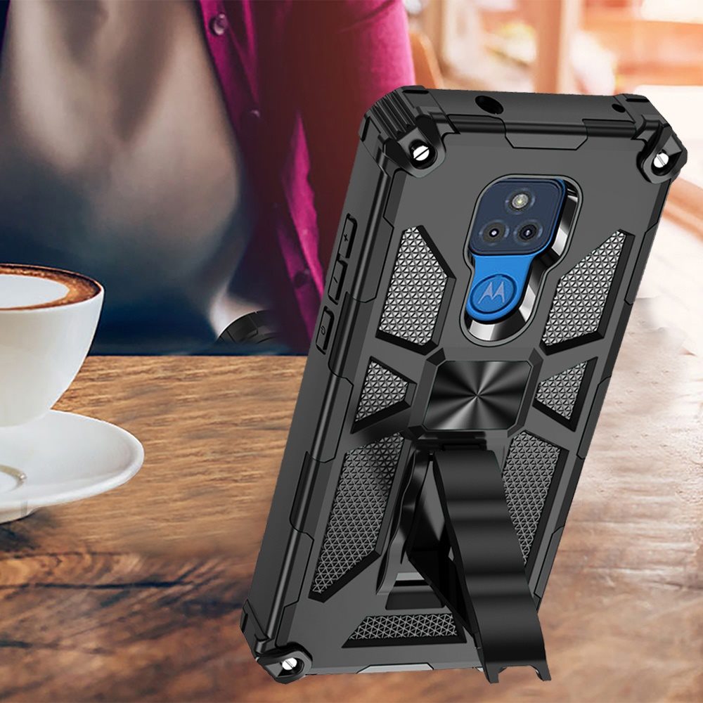 For Motorola Moto G Play 2021 Heavy Duty Hybrid Shockproof [Military Grade] Rugged Protective Fit Built-in Magnetic Car Mount Kickstand  Phone Case Cover