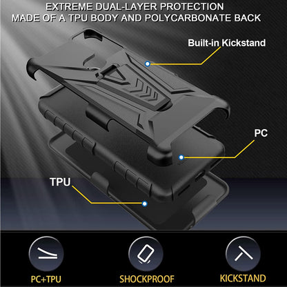 For Samsung Galaxy A13 5G Belt Clip Holster Dual Layer Shockproof with Clip On & Kickstand Heavy Duty Full Body Hybrid Black Phone Case Cover