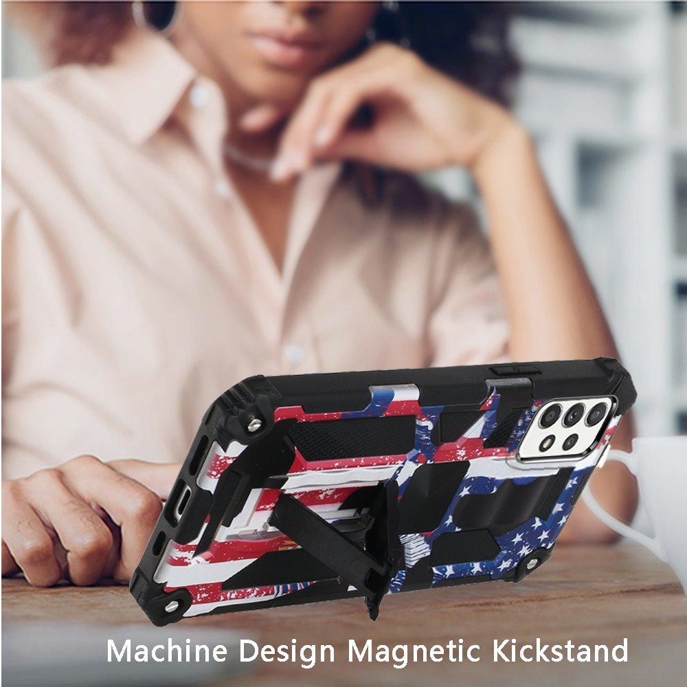 For Samsung Galaxy A02S Heavy Duty Stand Hybrid Shockproof [Military Grade] Rugged Protective with Built-in Kickstand American Flag USA Phone Case Cover