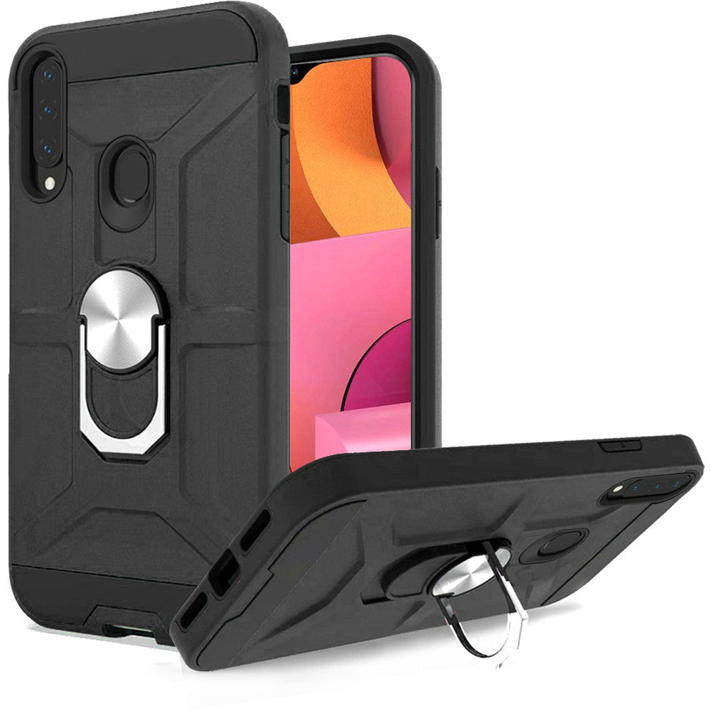 For Samsung Galaxy A02S Cases with Stand Kickstand Ring Holder [360° Rotating] Armor Dual Layer Work with Magnetic Car Mount PC+TPU Hard  Phone Case Cover