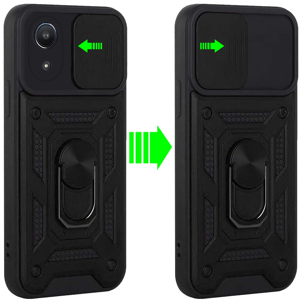 For Samsung A03 Core Hybrid Cases with Slide Camera Lens Cover and Ring Holder Kickstand Rugged Dual Layer Heavy Duty  Phone Case Cover