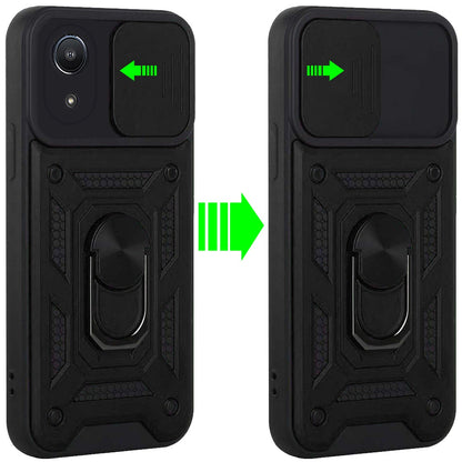 For Samsung A03 Core Hybrid Cases with Slide Camera Lens Cover and Ring Holder Kickstand Rugged Dual Layer Heavy Duty  Phone Case Cover