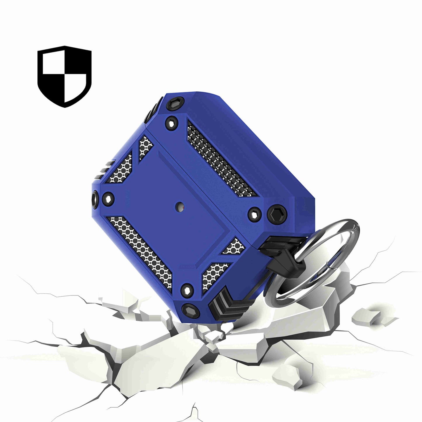 For Apple AirPods Pro Heavy Duty Hybrid 2 in 1 Shockproof Full Protective Hard PC+Soft Rubber Silicone Skin with Keychain Black Phone Case Cover