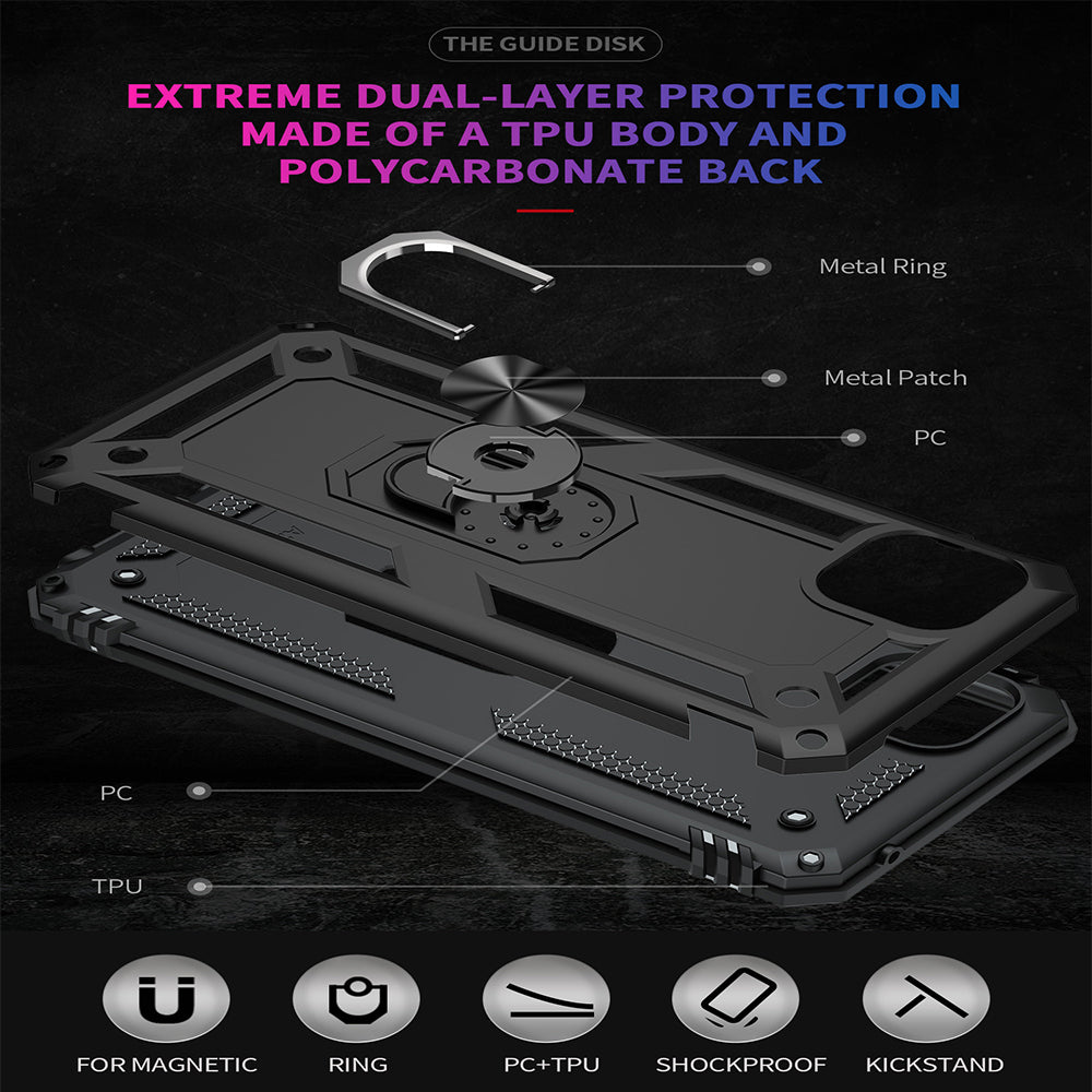 For Boost Mobile Celero 5G Military Grade Heavy Duty Armor Protection Hybrid with Rotating Metal Ring Kickstand Finger Loop Stand  Phone Case Cover