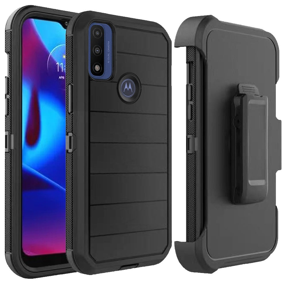 For Motorola Moto G Pure /G Power 2022 Holster 3in1 Heavy Duty Rugged Hard PC + TPU with Swivel Belt Clip and Kickstand Black Phone Case Cover