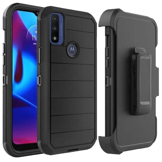 For Motorola Moto G Pure /G Power 2022 Holster 3in1 Heavy Duty Rugged Hard PC + TPU with Swivel Belt Clip and Kickstand Black Phone Case Cover