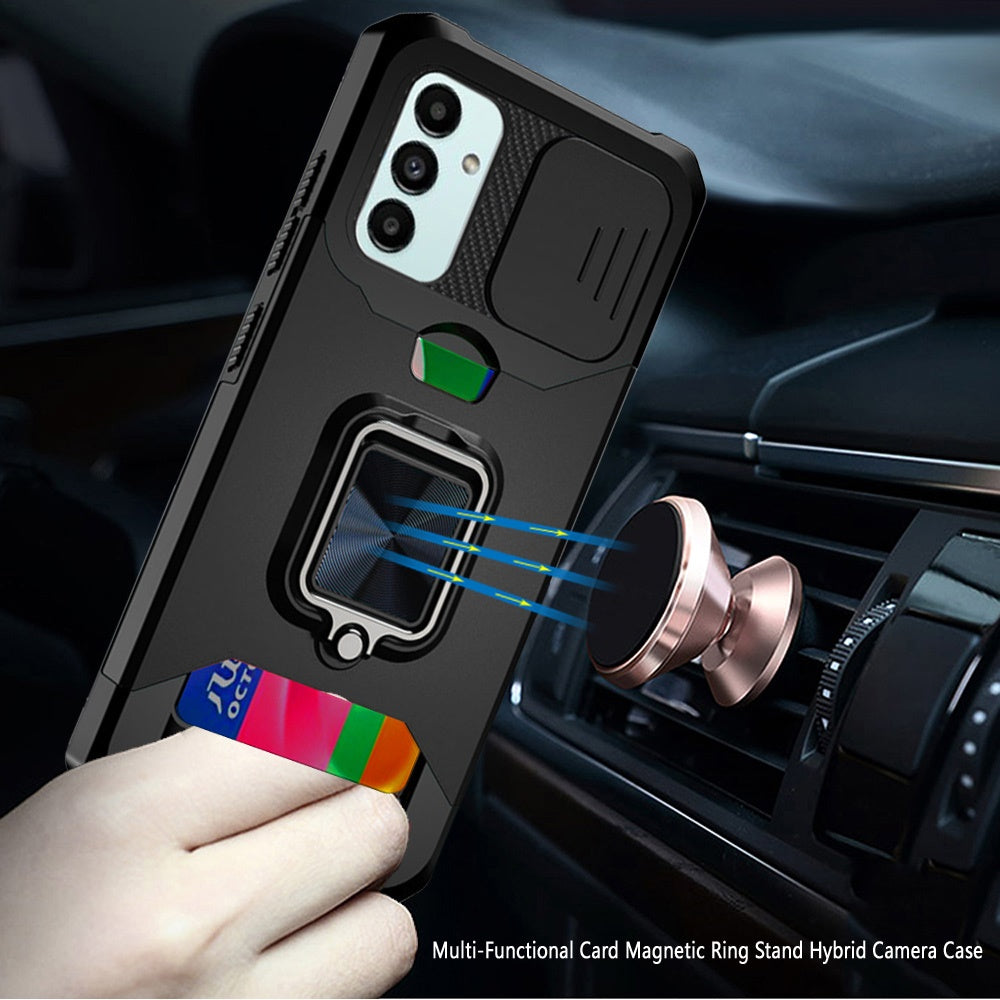 For Samsung Galaxy A02S Wallet Case with Ring Stand, Slide Camera Cover and Credit Card Holder, Military Grade Shockproof  Phone Case Cover