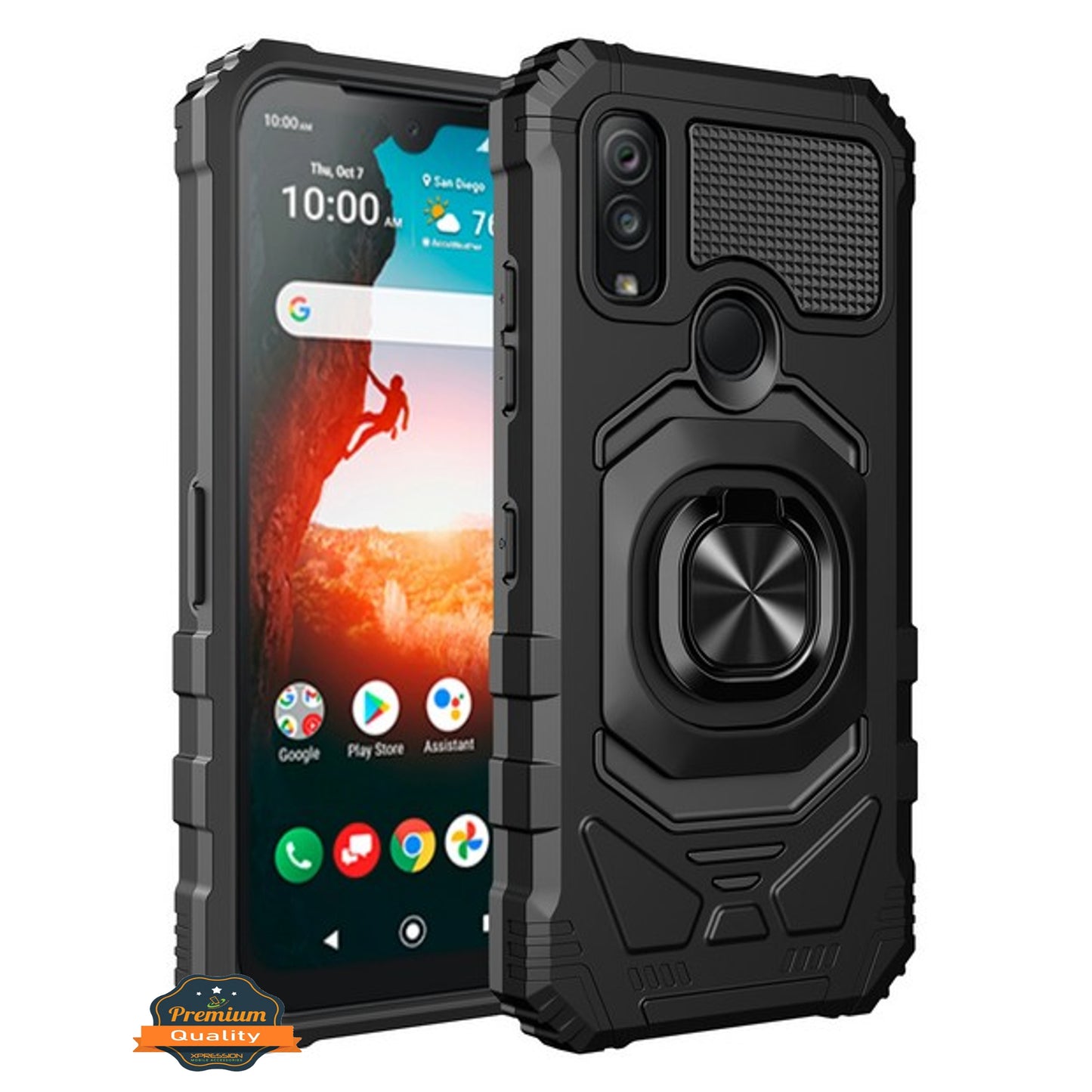 For Kyocera DuraSport 5G /C6930 Hybrid Magnetic Car Mount 360° Rotating Ring Kickstand Stand Holder Armor [Military Grade]  Phone Case Cover