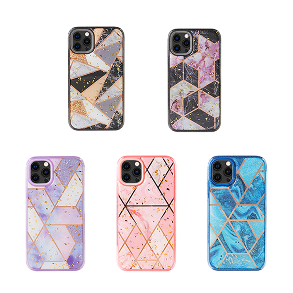 For Apple iPhone 13 /Pro Max Geometric Marble Design Pattern Soft TPU Rubber Hybrid Hard PC Shockproof Bumper  Phone Case Cover