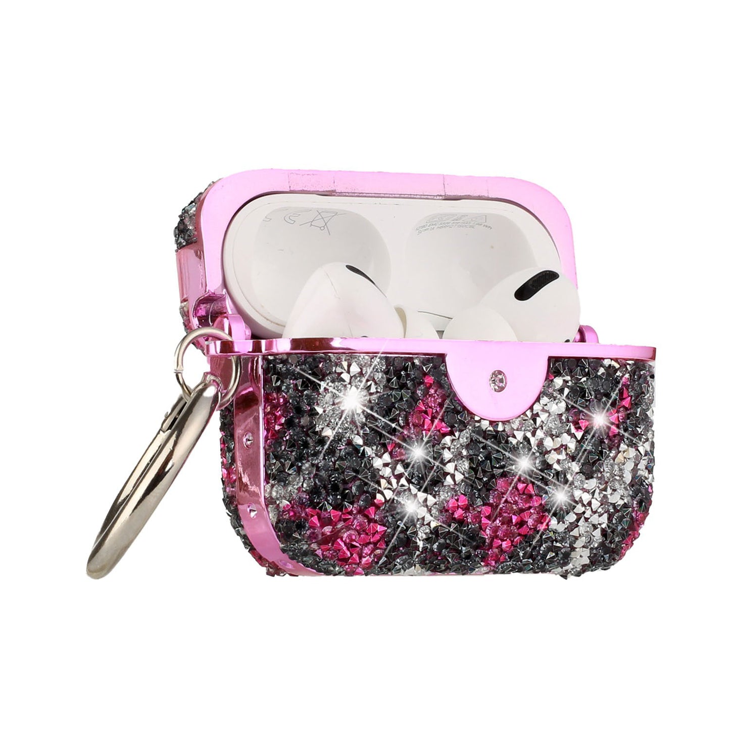 For Apple AirPods 3 (2021) Leopard Design Sparkly Diamond Shockproof Bling Rhinestone Glitter with Hook Hard Carrying  Phone Case Cover