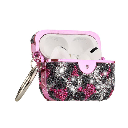 For Apple AirPods 3 (2021) Leopard Design Sparkly Diamond Shockproof Bling Rhinestone Glitter with Hook Hard Carrying  Phone Case Cover