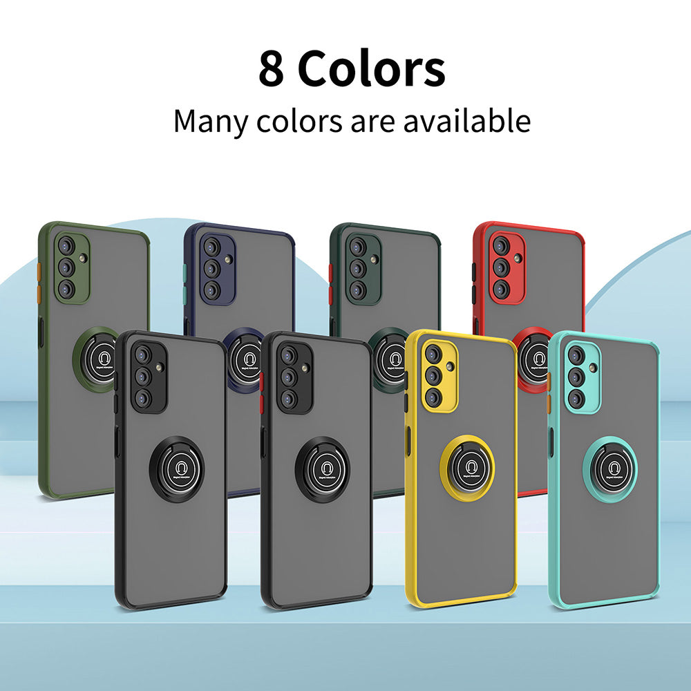 For Samsung Galaxy A13 5G Hybrid Frosted Protector Magnetic Ring Holder Stand Kickstand Heavy Duty Rugged Bumper with Camera Lens Black Phone Case Cover