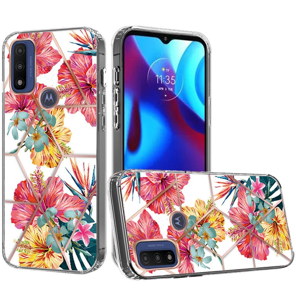 For Motorola Moto G Pure Fashion Art Floral IMD Design Beautiful Flower Pattern Hybrid Hard PC Rubber TPU Slim Hard Back  Phone Case Cover