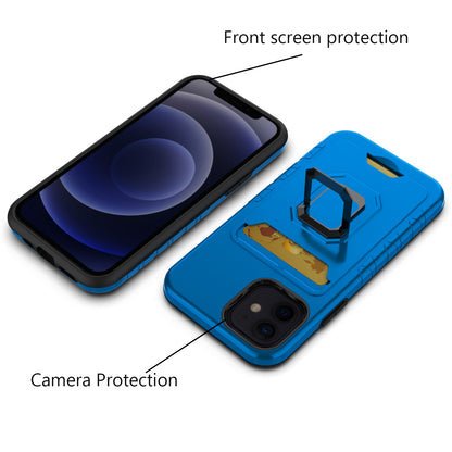 For Samsung Galaxy A02S Wallet Case Designed with Credit Card Holder & Ring Stand Kickstand Heavy Duty Hybrid Armor Blue Phone Case Cover