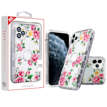 For Apple iPhone 11 Pro Hybrid Dual Layer Transparent Flower Design Hard PC Cases Shockproof TPU Rugged Pink Roses Phone Case Cover