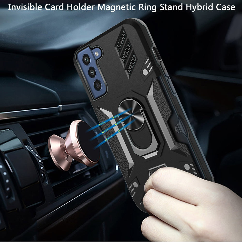For Samsung Galaxy S22 /Plus Ultra Wallet Case Hybrid Ring Stand with Invisible Credit Card Holder Heavy Duty Slim Shockproof Rugged Hard  Phone Case Cover