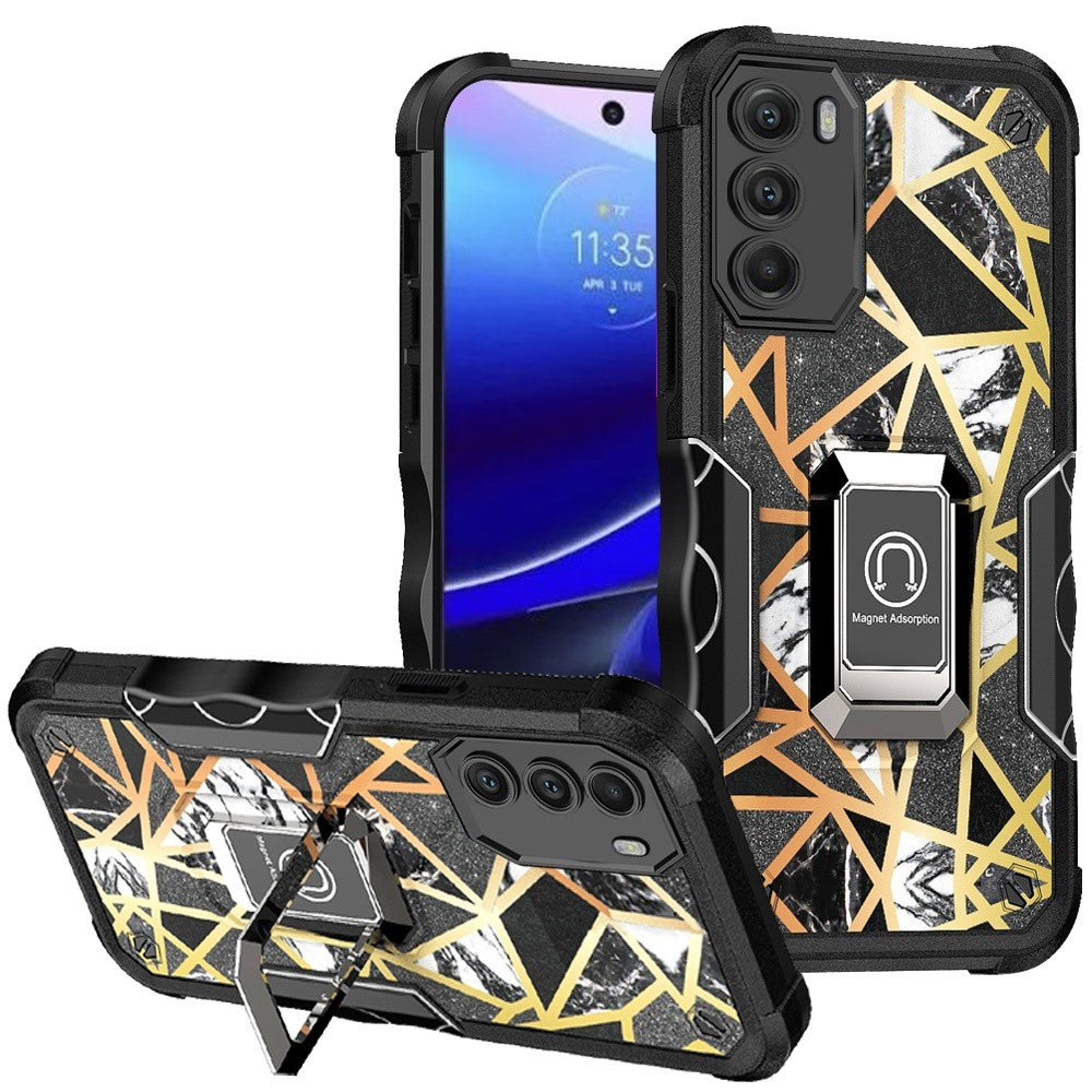 For Motorola Moto G Stylus 5G 2022 Marble IMD Design Hybrid Magnetic Ring Stand Kickstand Heavy Duty Shockproof  Phone Case Cover