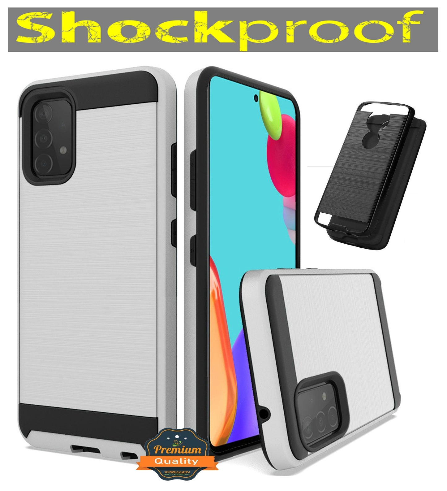 For Samsung Galaxy A22 5G Hybrid Rugged Brushed Metallic Design [Soft TPU + Hard PC] Dual Layer Shockproof Armor Impact Slim Silver Phone Case Cover