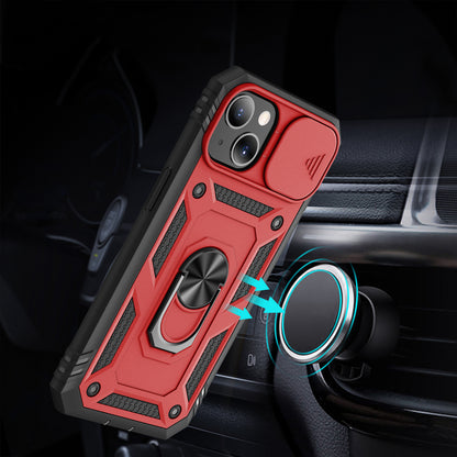 For Apple iPhone 14 (6.1") Hybrid Built-in 360° Rotate Magnetic Ring Stand with Camera Protection Heavy Duty Shockproof Red Black Phone Case Cover