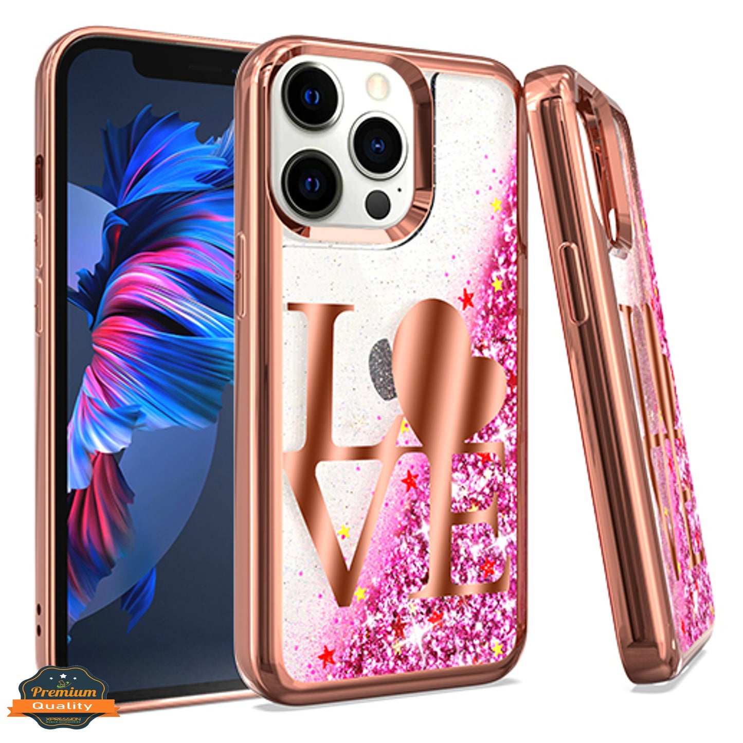 For Apple iPhone 13 /Pro Max Mini Quicksand Liquid Glitter Bling Flowing Sparkle Fashion Hybrid Rubber TPU and Chrome Plating Hard PC  Phone Case Cover