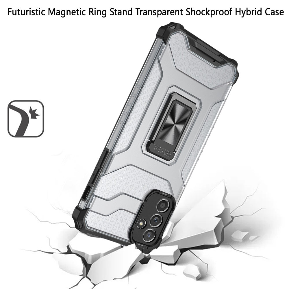 For Samsung Galaxy A02S Transparent 360 Rotation Built-in Magnetic Ring Kickstand Holder Hybrid Rugged Armor Bumper  Phone Case Cover