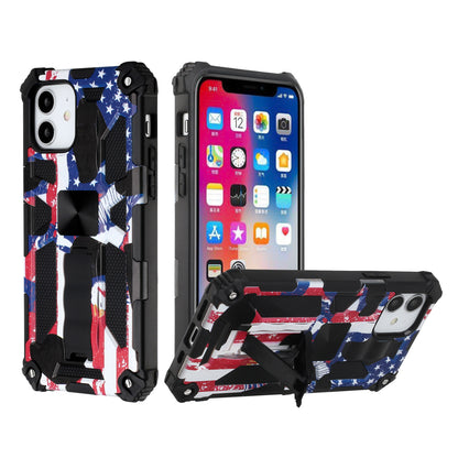 For Apple iPhone 14 (6.1") Heavy Duty Hybrid Fold Slide Kickstand [Military Grade] Rugged Magnetic Car Mount Stand American Flag USA Phone Case Cover