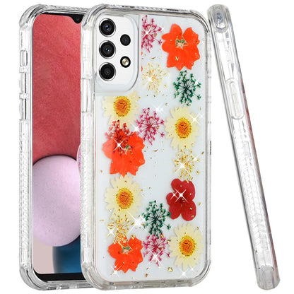 For Samsung Galaxy A13 4G Beautiful Sparkle Glitter Floral Epoxy Design Shockproof Hybrid Fashion Bling Rubber TPU  Phone Case Cover