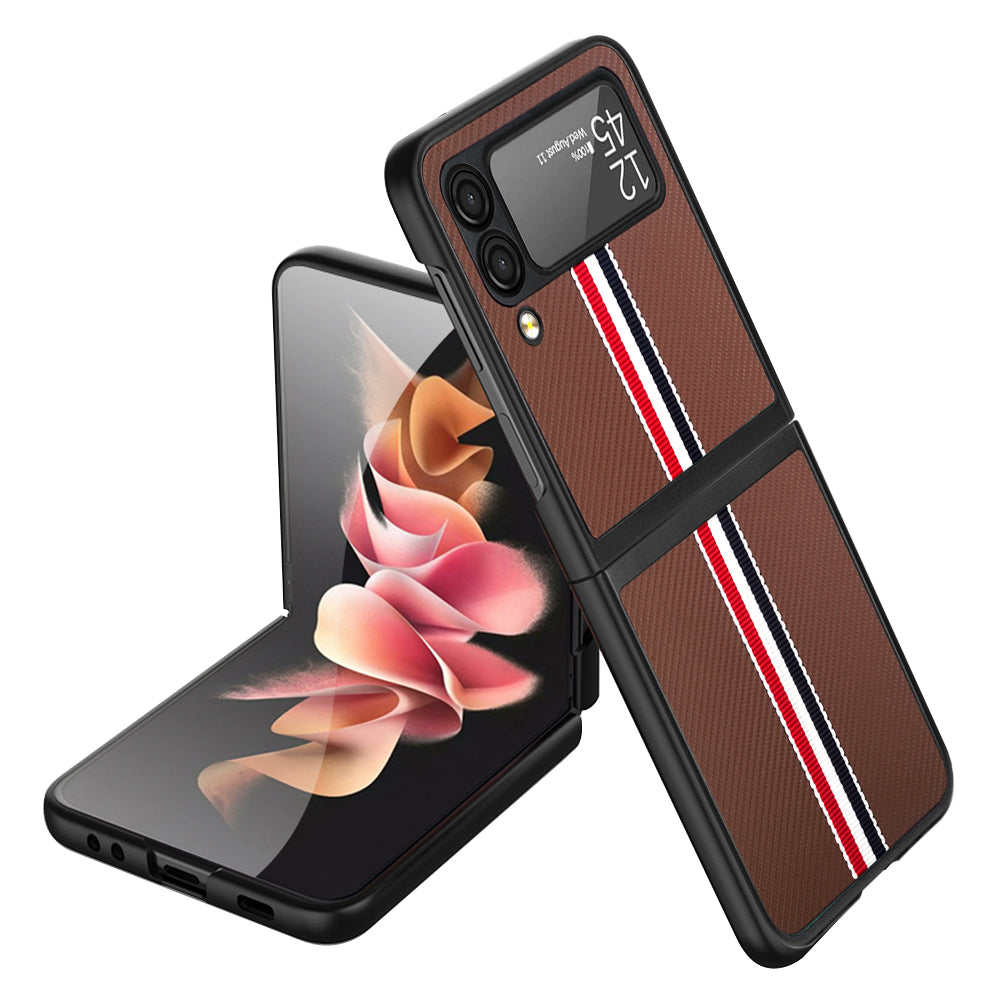 For Samsung Galaxy Z Flip 3 5G Fabric PU Leather Flip Hybrid Shockproof Hard PC Shell TPU Ultra Thin Slim Durable Protective  Phone Case Cover