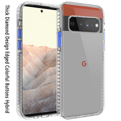For Google Pixel 6 / Pro Crystal Transparent Rugged Shockproof Hybrid Hard PC + TPU Colorful Buttons Military Grade Protection Back  Phone Case Cover