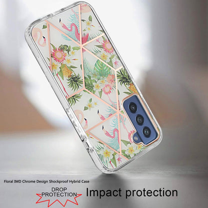 For Samsung Galaxy S22+ Plus Fashion Floral IMD Design Flower Hybrid Protective Hard Rubber TPU Slim Back Shockproof  Phone Case Cover