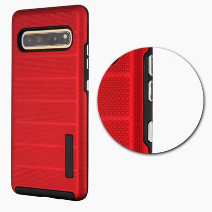 For Samsung Galaxy S10 5G (6.7") Dual Layer Hybrid Armor Rubber TPU Hard PC Shockproof Rugged Texture Red Phone Case Cover