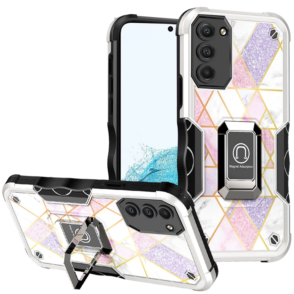 For Samsung Galaxy S22 /Plus Ultra Marble IMD Design Hybrid Armor with Magnetic Ring Stand Heavy Duty Rugged Shockproof  Phone Case Cover