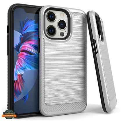 For Apple iPhone 13 /Pro Max Mini Armor Brushed Texture Rugged Carbon Fiber Design Shockproof Dual Layers Hard PC + TPU Protective  Phone Case Cover
