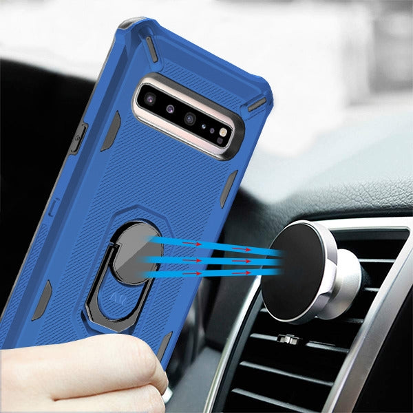 For Samsung Galaxy S10 5G (6.7") Slim Rugged Shockproof Hybrid with Ring Stand Holder Blue Phone Case Cover