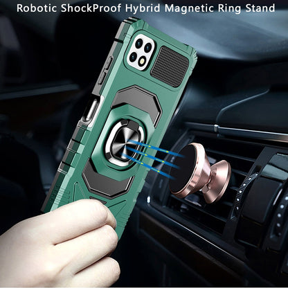For Samsung Galaxy A23 5G Hybrid Dual Layer with Rotate Magnetic Ring Stand Holder Kickstand, Rugged PC Shockproof Green Phone Case Cover
