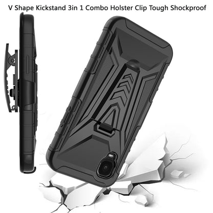 For TCL A3 Combo 3 in 1 Rugged Swivel Belt Clip Holster Heavy Duty Tuff Hybrid Armor Rubber TPU + Hard PC with Kickstand Stand Black Phone Case Cover