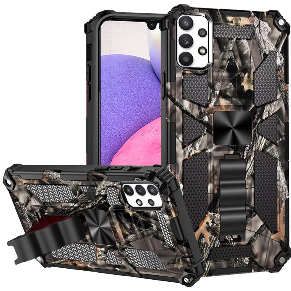 For Samsung Galaxy A33 5G Heavy Duty Hybrid Camouflage [Military Grade] Rugged Protective Fit Magnetic Car Mount Stand  Phone Case Cover
