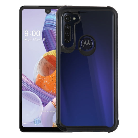 For Motorola Moto G Stylus (2020) Slim Fit Hybrid Transparent Rubber Gummy Hard PC Silicone Protective Clear / Black Phone Case Cover