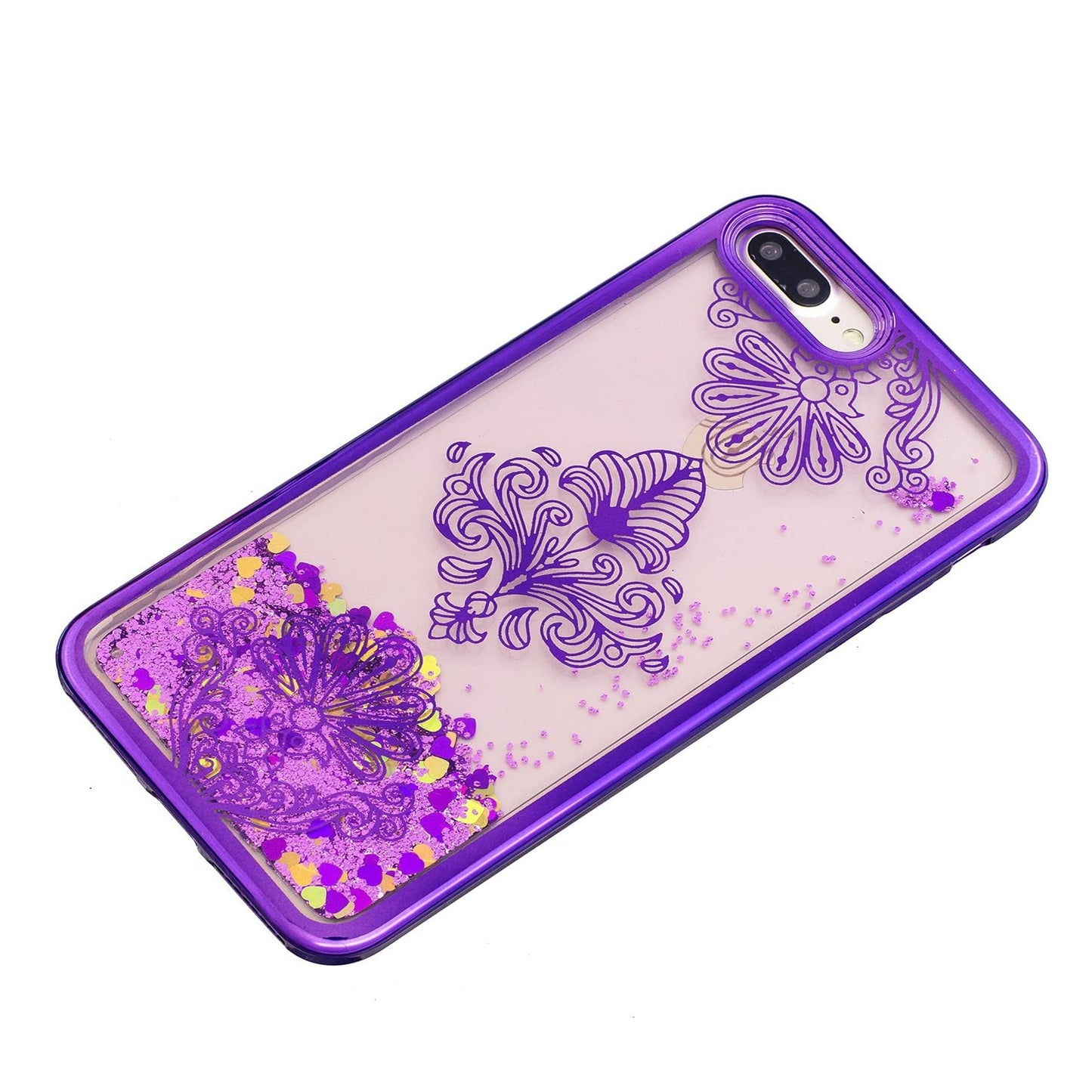 For Apple iPhone 13 Mini (5.4") Pretty Fashion Pattern Plating Design Bling Shiny Moving Glitter Liquid Quicksand TPU Hybrid Rubber  Phone Case Cover