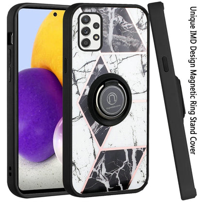 For Samsung Galaxy A73 5G Unique Marble Design with Magnetic Ring Kickstand Holder Hybrid TPU Hard PC Shockproof Armor  Phone Case Cover