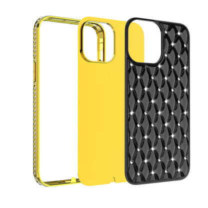 For Apple iPhone 13 Pro Max (6.7") Luxury Chrome Diamonds Rhinestone Thick Shiny Bling Protective Rubber Frame  Phone Case Cover