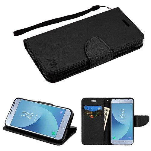 For Samsung Galaxy J3 (2018)/ Galaxy J3 Star/ Galaxy J3 PU Leather Wallet with Credit Card Holder Storage Folio Flip Pouch Stand Black Phone Case Cover