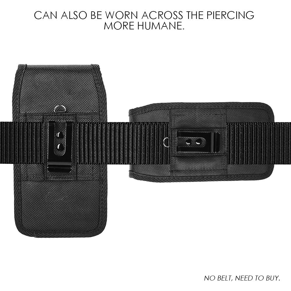 For Samsung Galaxy A23 5G Universal Pouch Case Vertical Phone Holster Durable Nylon Cover with Belt Clip Loop, Velcro & Hook Carabiner [Black]